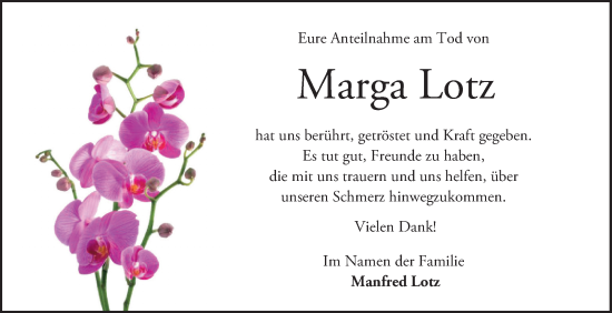 Traueranzeige von Marga Lotz von Bergsträßer Anzeiger