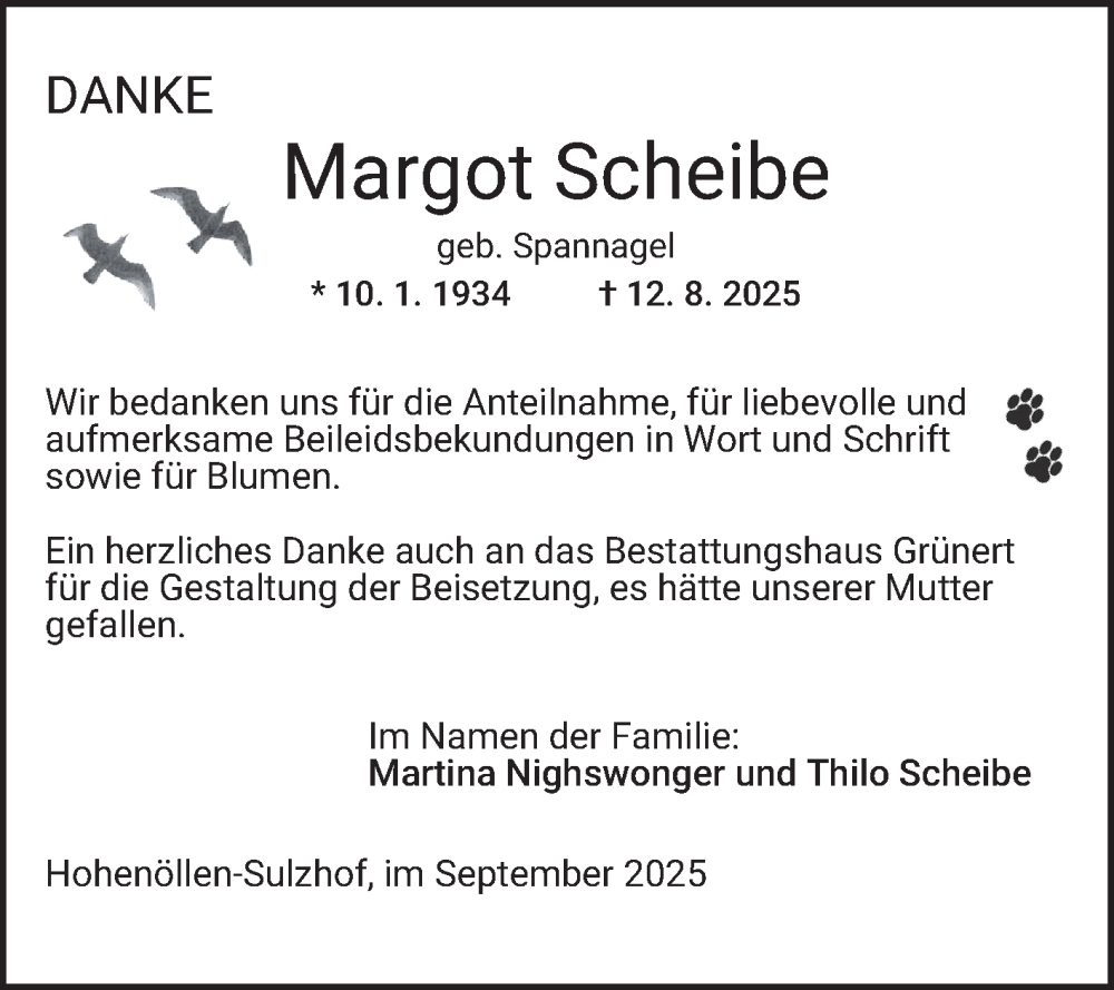  Traueranzeige für Margot Scheibe vom 27.09.2025 aus Mannheimer Morgen
