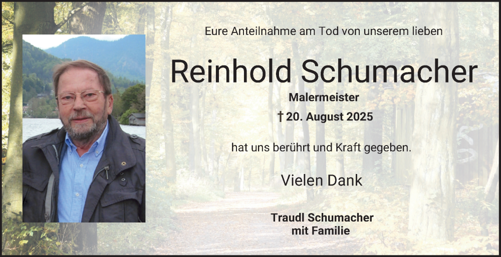  Traueranzeige für Reinhold Schumacher vom 06.09.2025 aus Bergsträßer Anzeiger