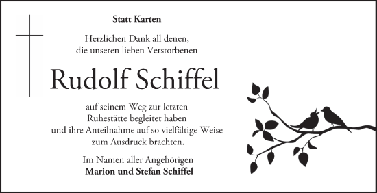 Traueranzeige von Rudolf Schiffel von Bergsträßer Anzeiger