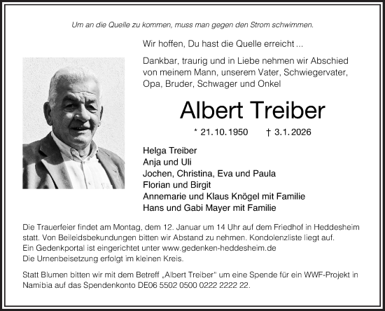 Traueranzeige von Albert Treiber von Mannheimer Morgen