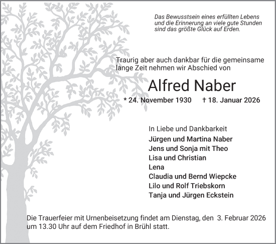 Traueranzeige von Alfred Naber von Schwetzinger Zeitung