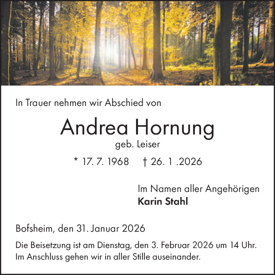 Traueranzeige von Andrea Hornung von Fränkische Nachrichten