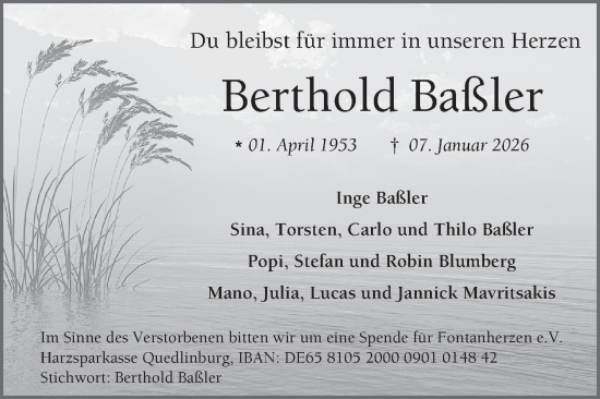 Traueranzeige von Berthold Baßler von Mannheimer Morgen