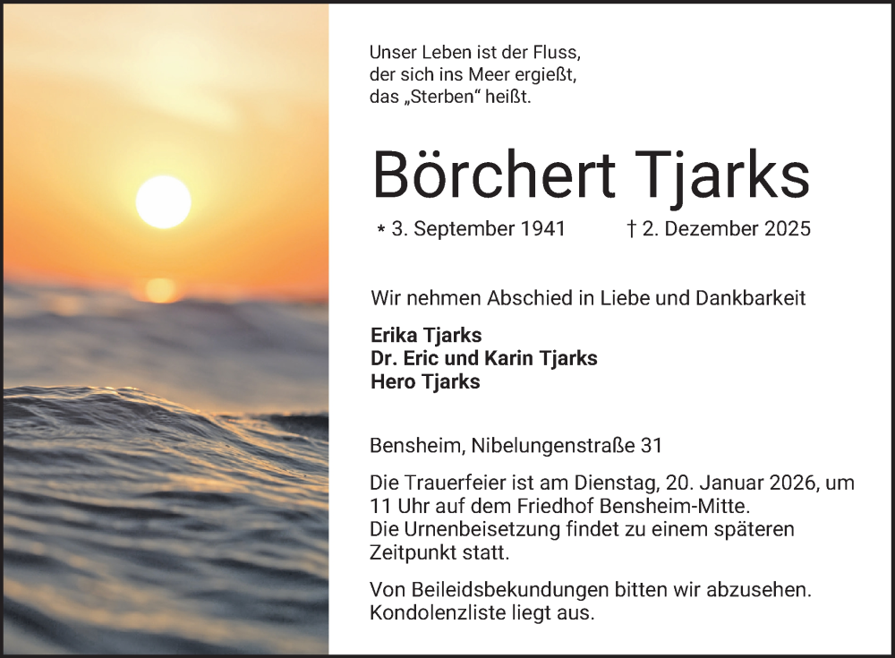  Traueranzeige für Börchert Tjarks vom 10.01.2026 aus Bergsträßer Anzeiger