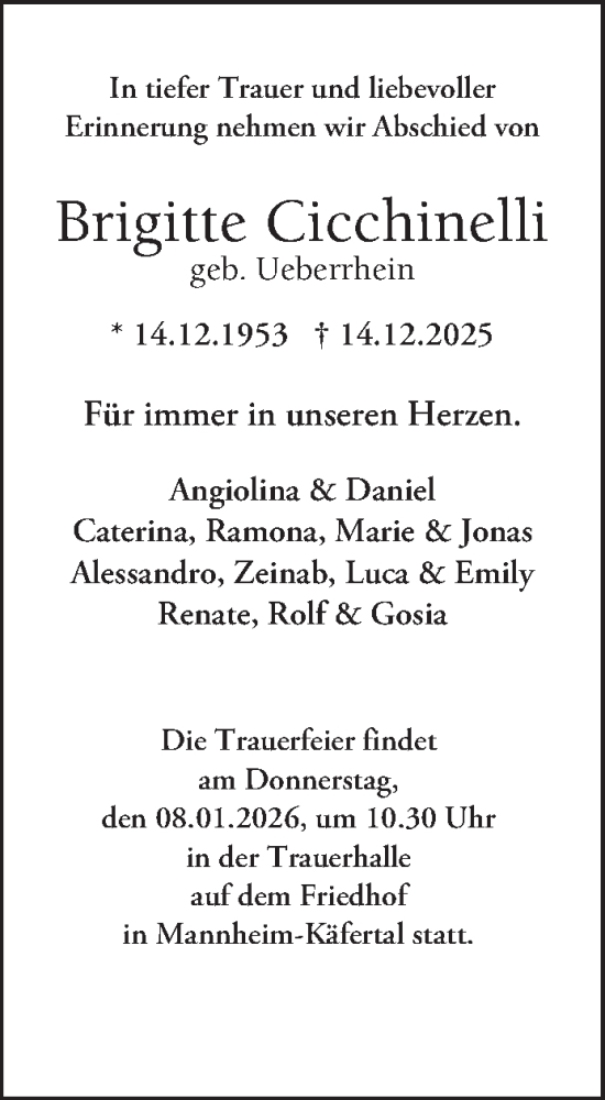 Traueranzeige von Brigitte Cicchinelli von Mannheimer Morgen