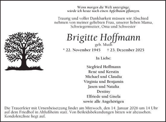 Traueranzeige von Brigitte Hoffmann von Schwetzinger Zeitung