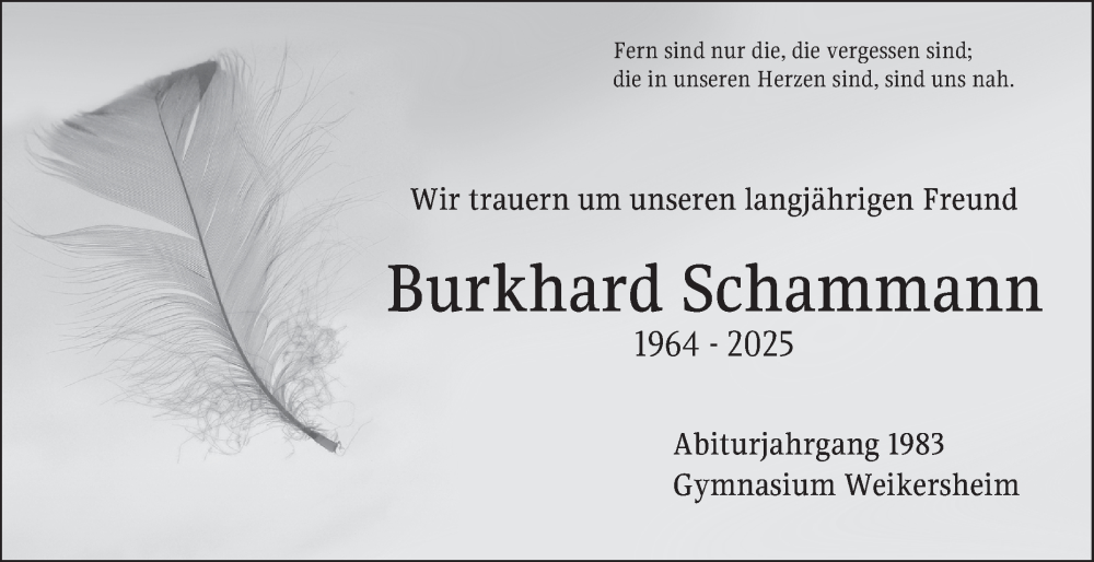  Traueranzeige für Burkhard Schammann vom 05.01.2026 aus Fränkische Nachrichten