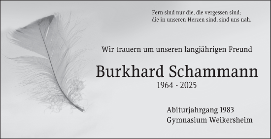 Traueranzeige von Burkhard Schammann von Fränkische Nachrichten