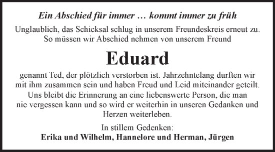 Traueranzeige von Eduard  von Fränkische Nachrichten