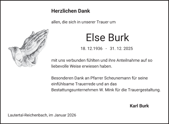 Traueranzeige von Else Burk von Bergsträßer Anzeiger