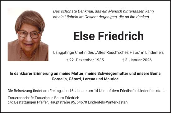 Traueranzeige von Else Friedrich von Bergsträßer Anzeiger