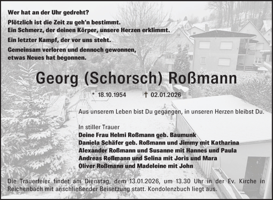 Traueranzeige von Georg Roßmann von Bergsträßer Anzeiger