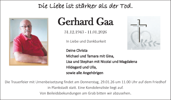 Traueranzeige von Gerhard Gaa von Schwetzinger Zeitung