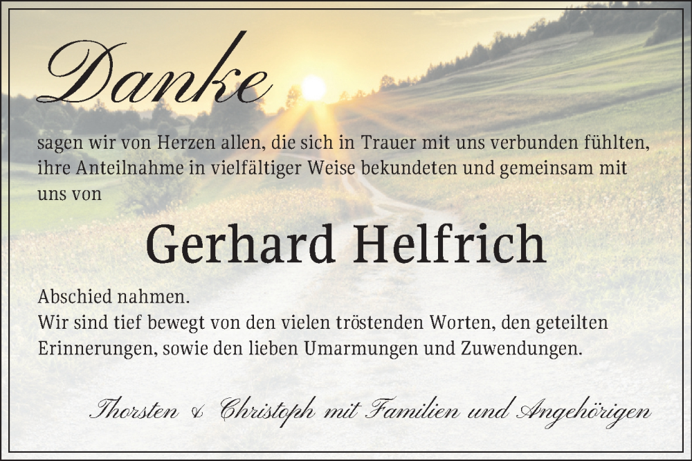  Traueranzeige für Gerhard Helfrich vom 31.01.2026 aus Bergsträßer Anzeiger
