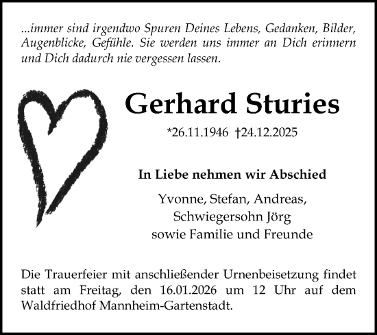 Traueranzeige von Gerhard Sturies von Mannheimer Morgen