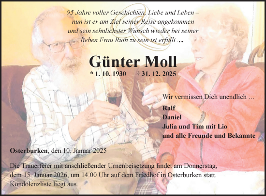 Traueranzeige von Günter Moll von Fränkische Nachrichten