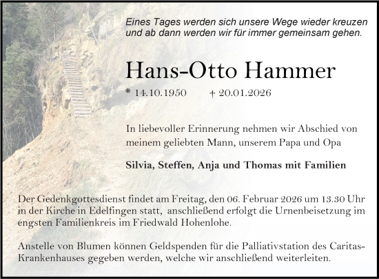 Traueranzeige von Hans-Otto Hammer von Fränkische Nachrichten