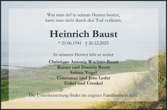 Traueranzeige von Heinrich Baust von Schwetzinger Zeitung