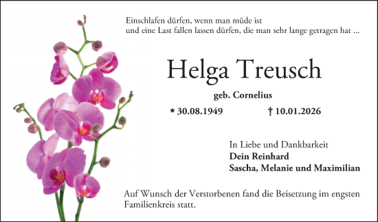 Traueranzeige von Helga Treusch von Bergsträßer Anzeiger