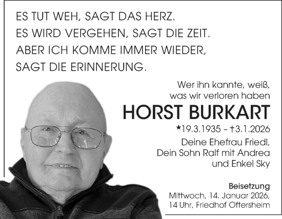 Traueranzeige von Horst Burkart von Schwetzinger Zeitung