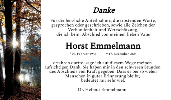 Traueranzeige von Horst Emmelmann von Mannheimer Morgen