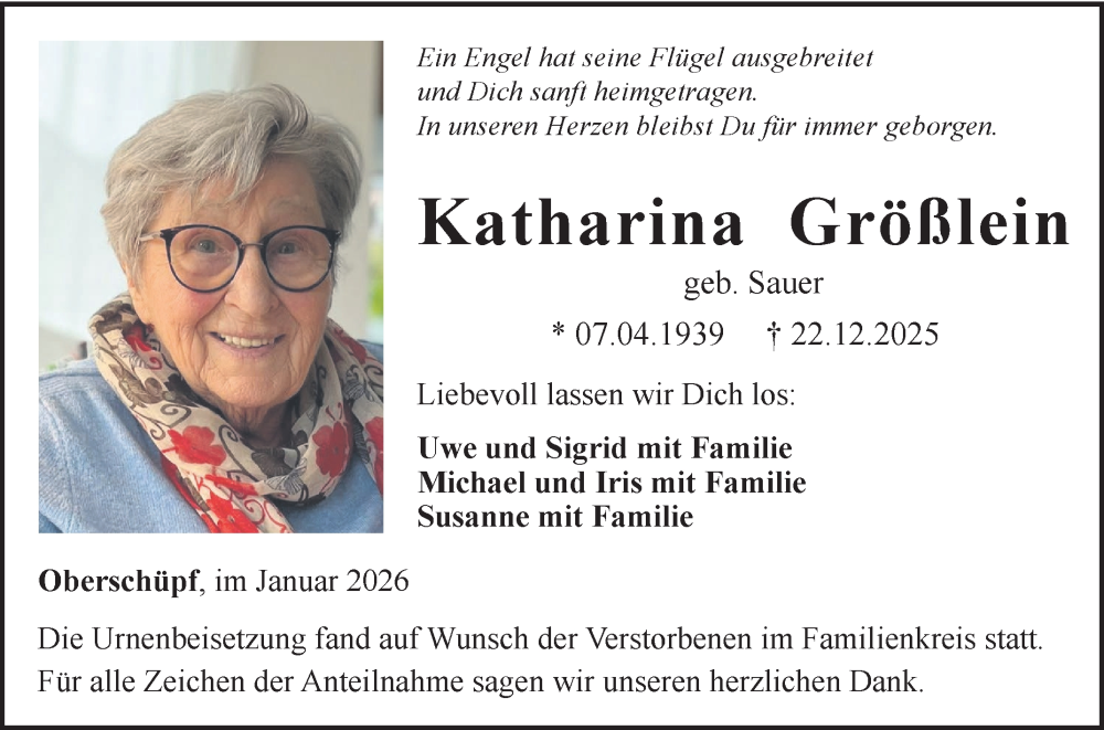 Traueranzeige für Katharina Größlein vom 12.01.2026 aus Fränkische Nachrichten