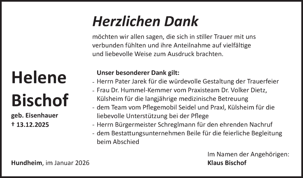  Traueranzeige für Klaus Bischof vom 10.01.2026 aus Fränkische Nachrichten