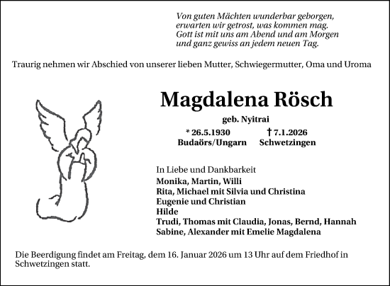 Traueranzeige von Magdalena Rösch 