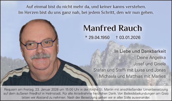 Traueranzeige von Manfred Rauch von Fränkische Nachrichten