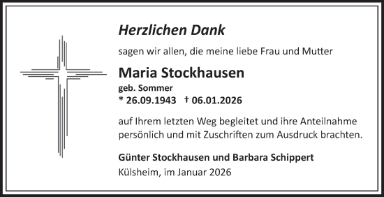 Traueranzeige von Maria Stockhausen von Fränkische Nachrichten