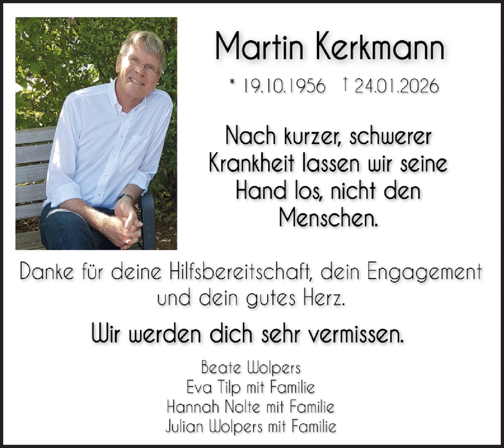  Traueranzeige für Martin Kerkmann vom 31.01.2026 aus Mannheimer Morgen