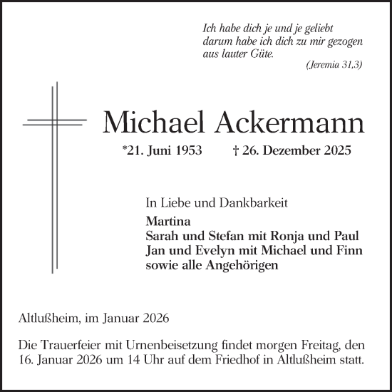 Traueranzeige von Michael Ackermann von Schwetzinger Zeitung