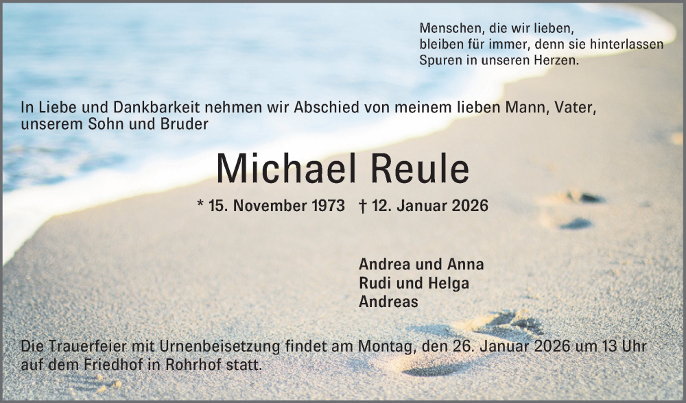  Traueranzeige für Michael Reule vom 23.01.2026 aus Schwetzinger Zeitung