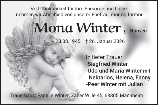 Traueranzeige von Mona Winter von Mannheimer Morgen