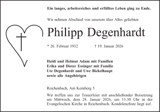 Traueranzeige von Philipp Degenhardt von Bergsträßer Anzeiger