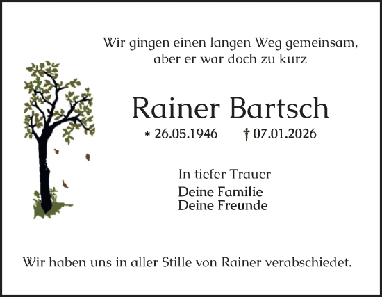 Traueranzeige von Rainer Bartsch von Mannheimer Morgen