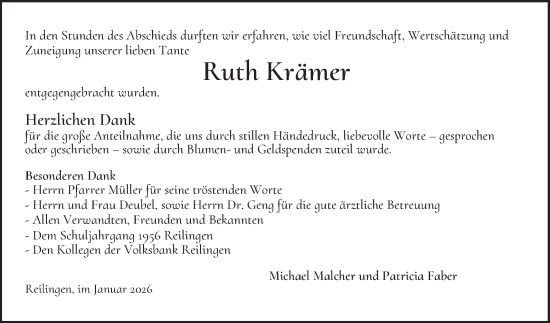 Traueranzeige von Ruth Krämer von Schwetzinger Zeitung