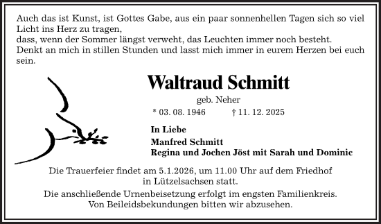 Traueranzeige von Waltraud Schmitt von Mannheimer Morgen
