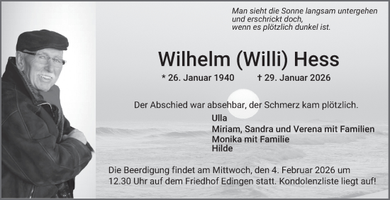 Traueranzeige von Wilhelm Hess von Mannheimer Morgen