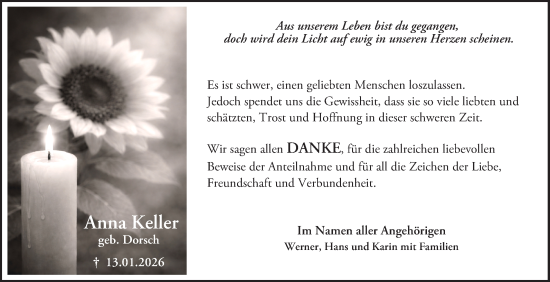 Traueranzeige von Anna Keller von Schwetzinger Zeitung