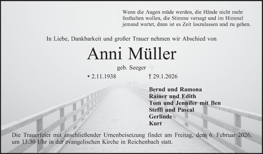  Traueranzeige für Anni Müller vom 04.02.2026 aus Bergsträßer Anzeiger