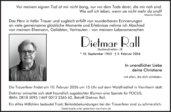 Traueranzeige von Dietmar Rall von Mannheimer Morgen
