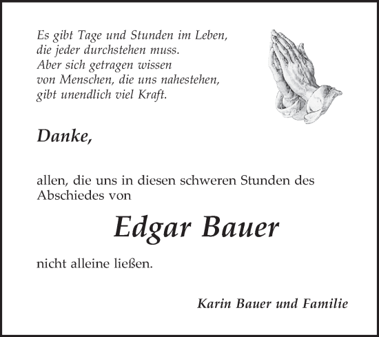 Traueranzeige von Edgar Bauer von Mannheimer Morgen