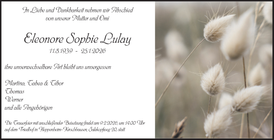 Traueranzeige von Eleonore Sophie Lulay von Bergsträßer Anzeiger