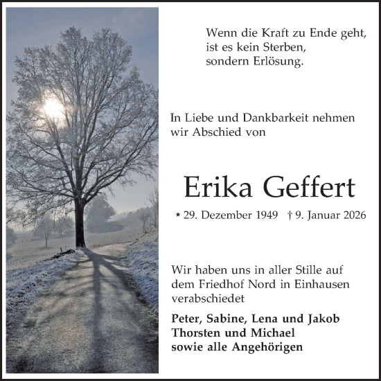 Traueranzeige von Erika Geffert von Bergsträßer Anzeiger