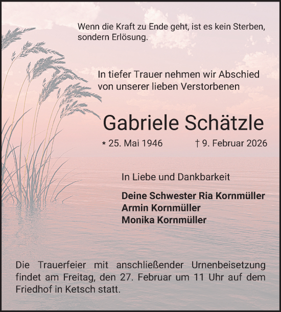 Traueranzeige von Gabriele Schätzle von Schwetzinger Zeitung
