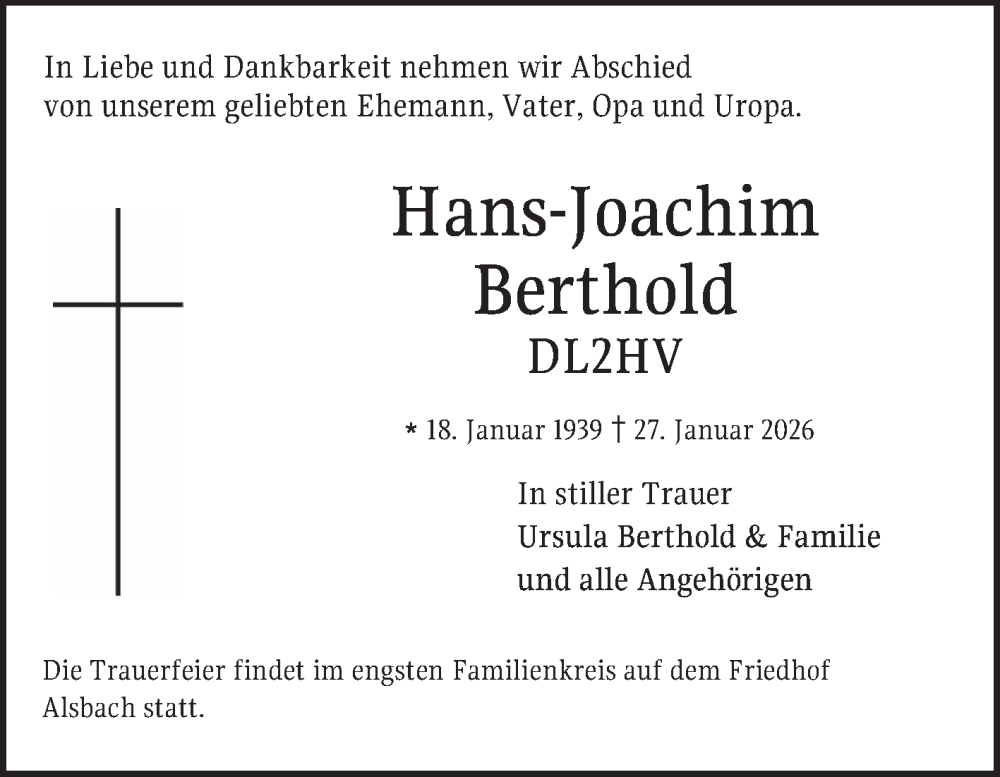  Traueranzeige für Hans-Joachim Berthold vom 07.02.2026 aus Bergsträßer Anzeiger