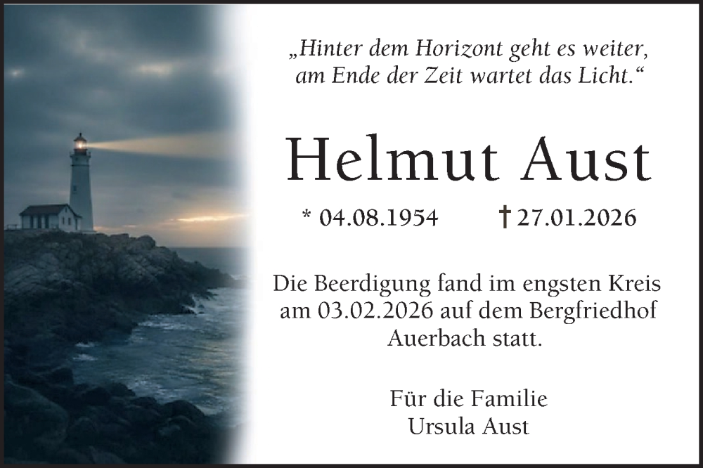  Traueranzeige für Helmut Aust vom 07.02.2026 aus Bergsträßer Anzeiger