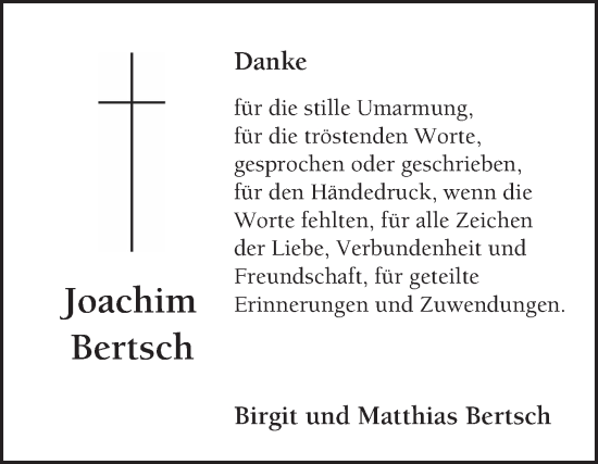 Traueranzeige von Joachim Bertsch von Bergsträßer Anzeiger
